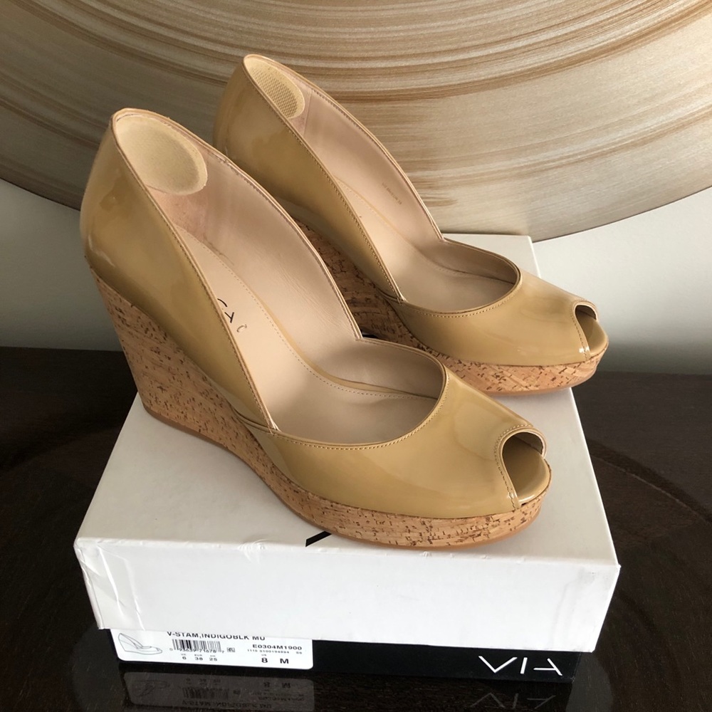 Via Spiga STAM Cork Wedge in Nude